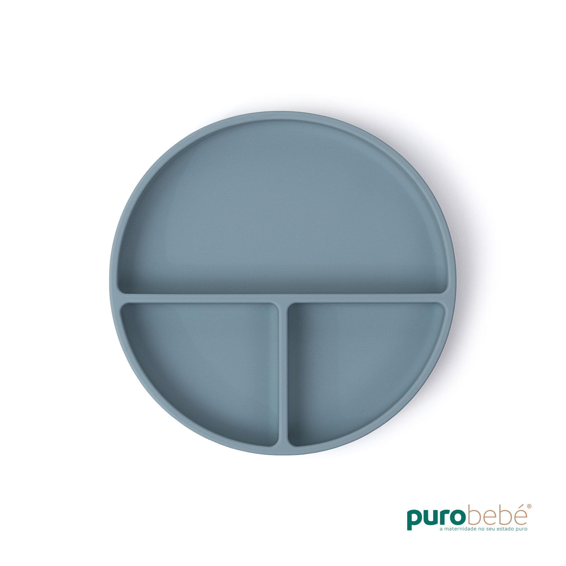 001_purobebe_prato_azul_cima Prato em silicone azul com ventosa antiderrapante visto de cima – bebé introdução alimentar