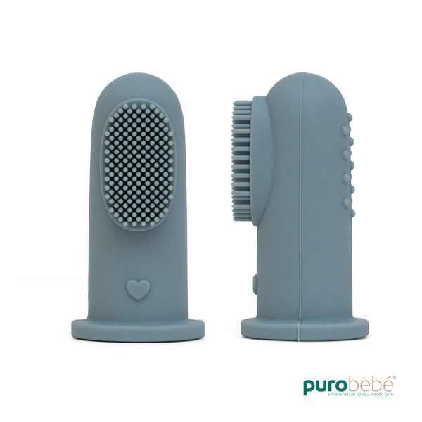 Escova de dentes de dedo em silicone azul – PuroBebé