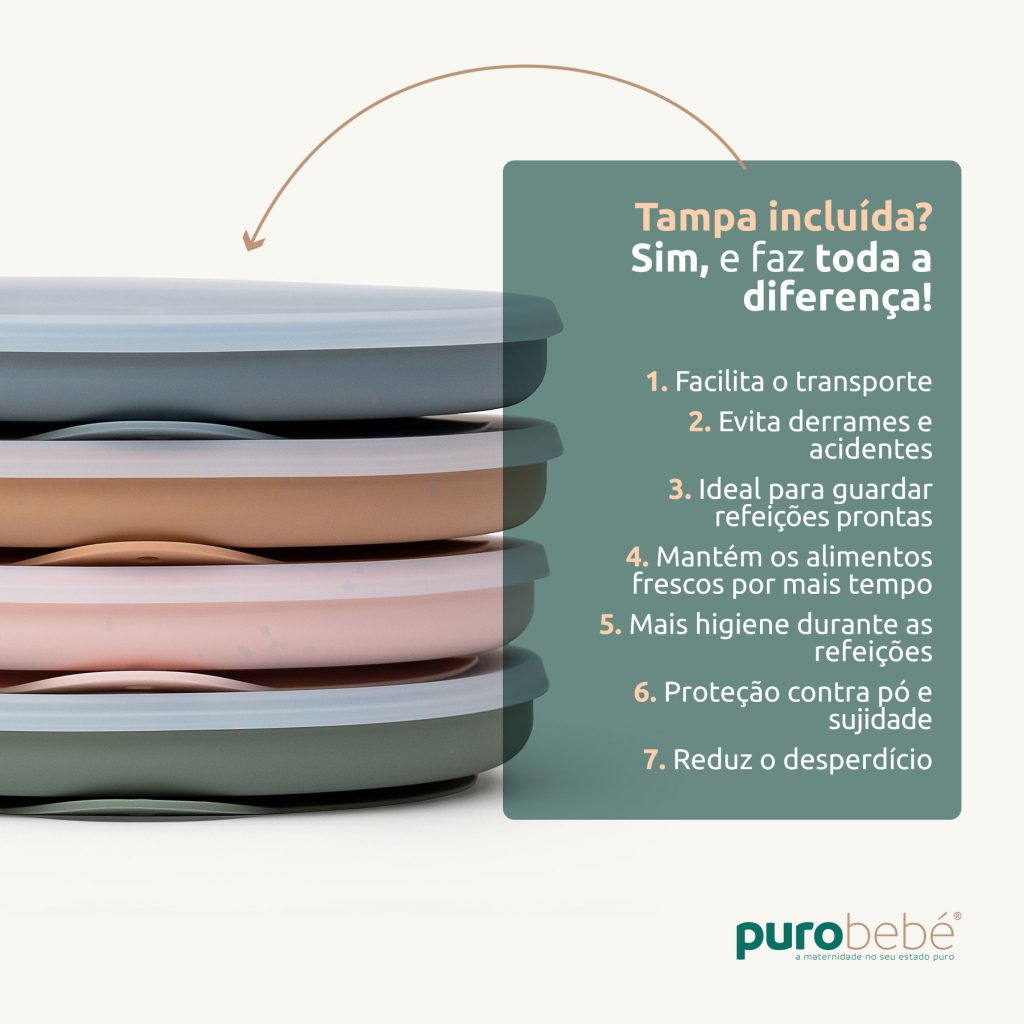 Pratos silicone com ventosa e tampa hermética para bebé – conservação e introdução alimentar PuroBebé