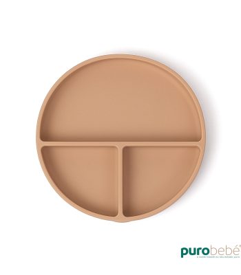 Prato de silicone bege com ventosa para bebé – refeição segura PuroBebé