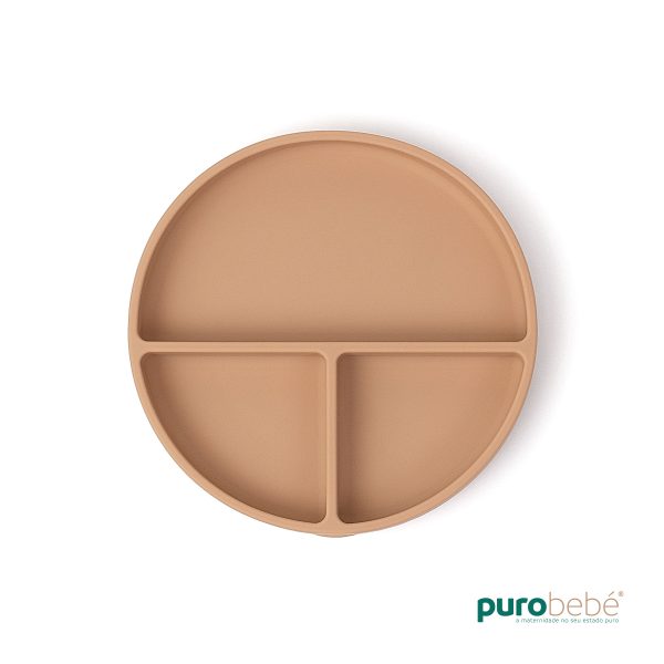 Prato de silicone bege com ventosa para bebé – refeição segura PuroBebé