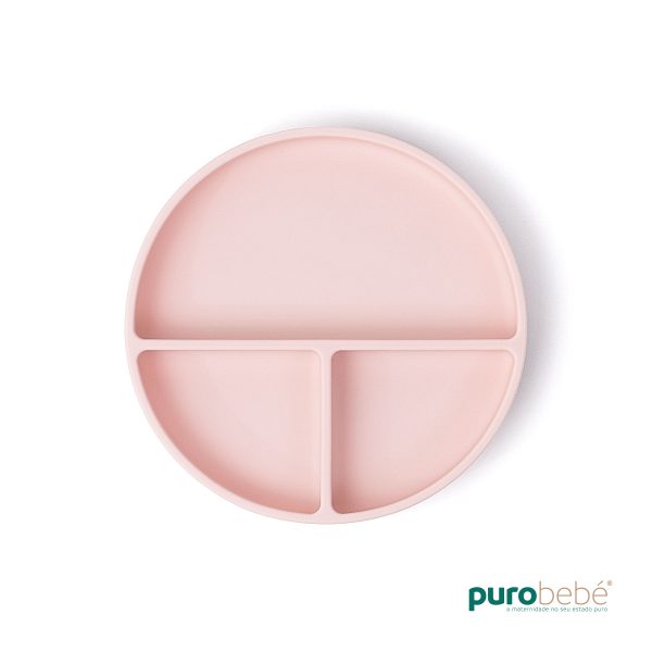 Prato de silicone rosa com ventosa para bebé – PuroBebé introdução alimentar