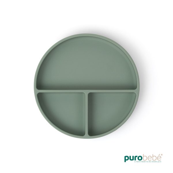 Prato de silicone verde com ventosa para bebé – refeição segura PuroBebé