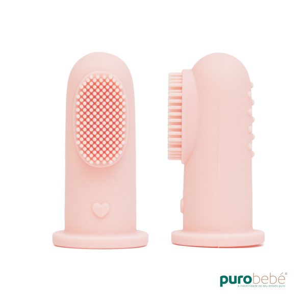 Escova de dentes de dedo em silicone rosa – PuroBebé
