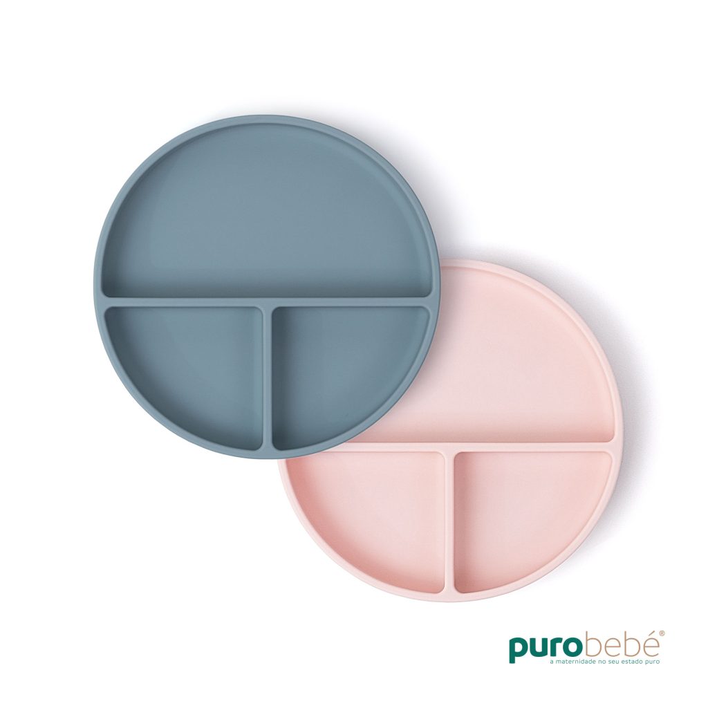 Pack 2 pratos silicone com ventosa antiderrapante azul e rosa para bebé – PuroBebé