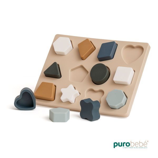 Puzzle de encaixe em silicone – castanho e bege – PuroBebé