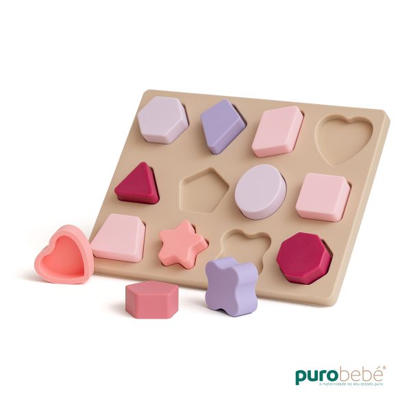 Puzzle de encaixe em silicone – rosa e bege – PuroBebé